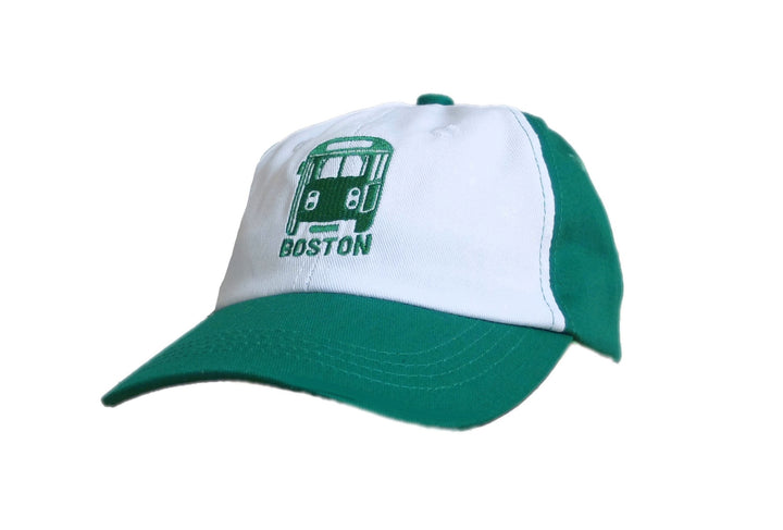 Kids Green Line Boston Trolley Embroidered Green and White Cap