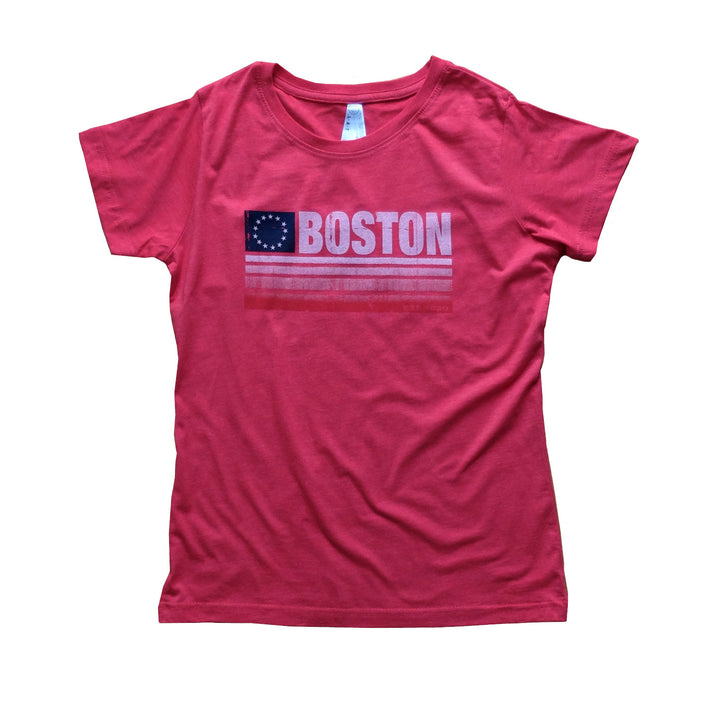 Women's Boston USA Flag T-Shirt - heather red