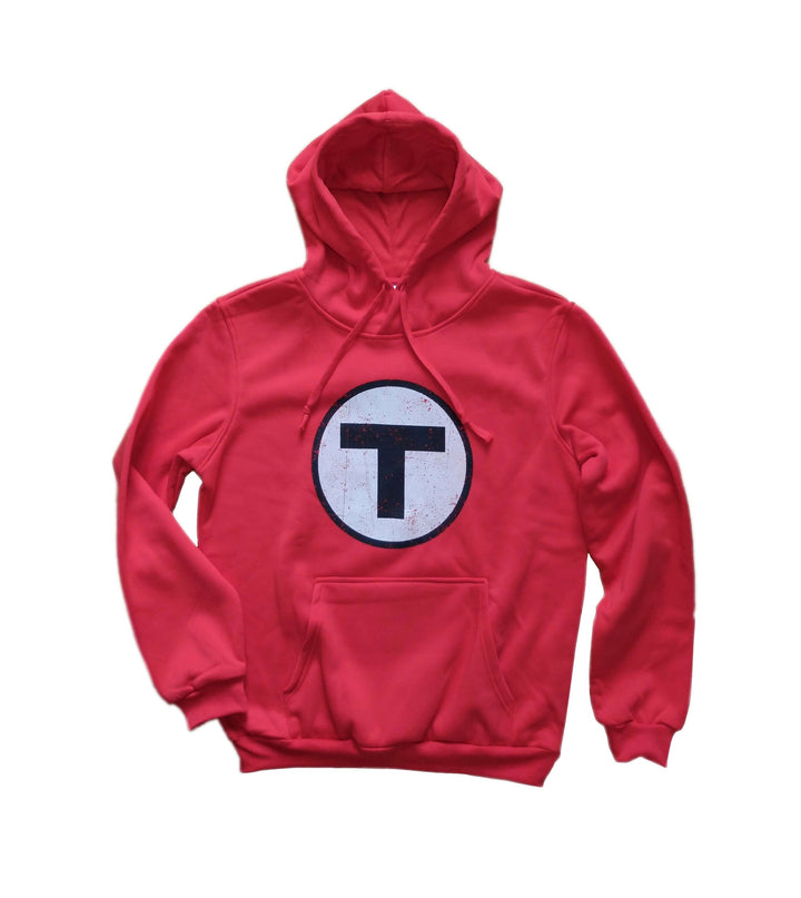 red Boston MBTA T Logo Hoodie for adults