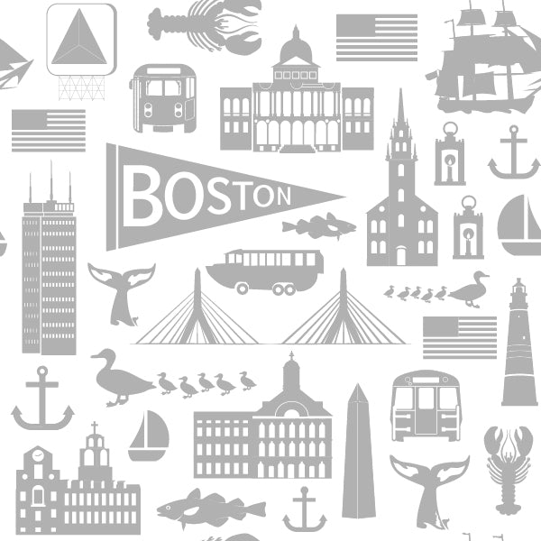 grey pajama pattern with Boston landmarks