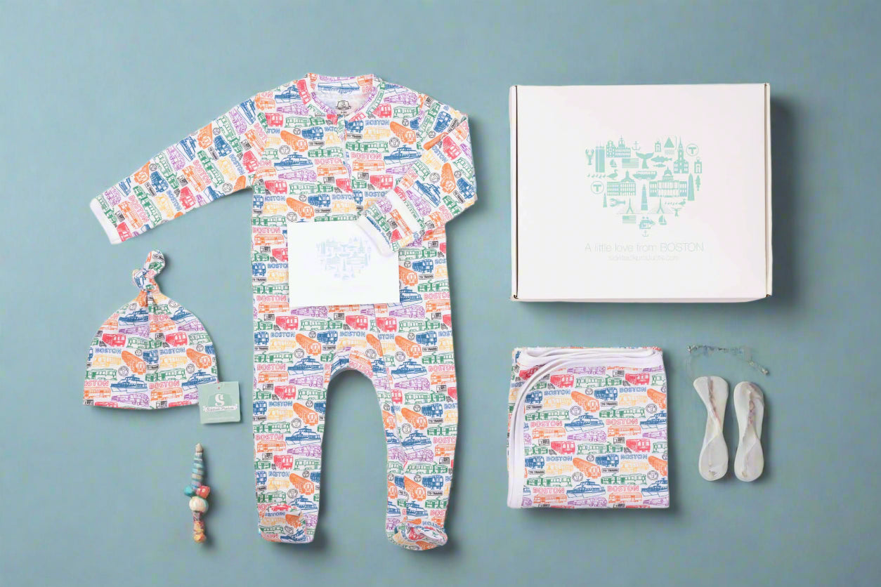 Boston MBTA-themed baby gift box set