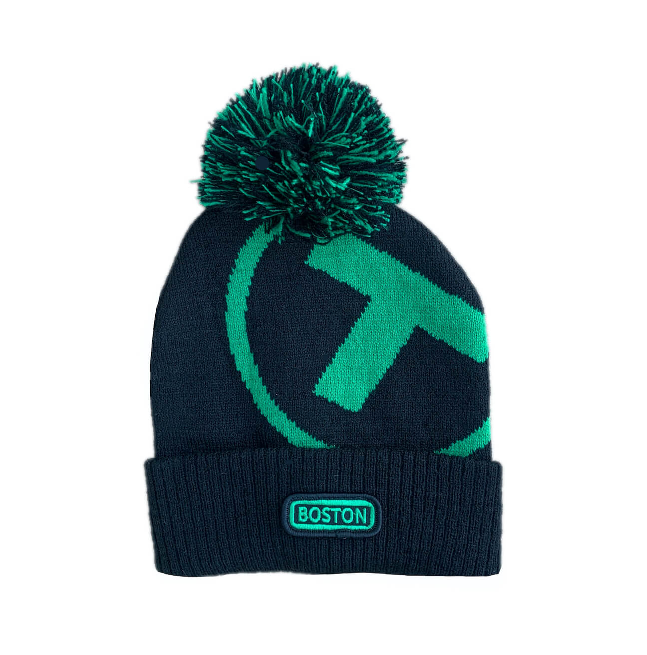 Toddler Boston MBTA T Logo Winter Pom Pom Hat - Black and Green
