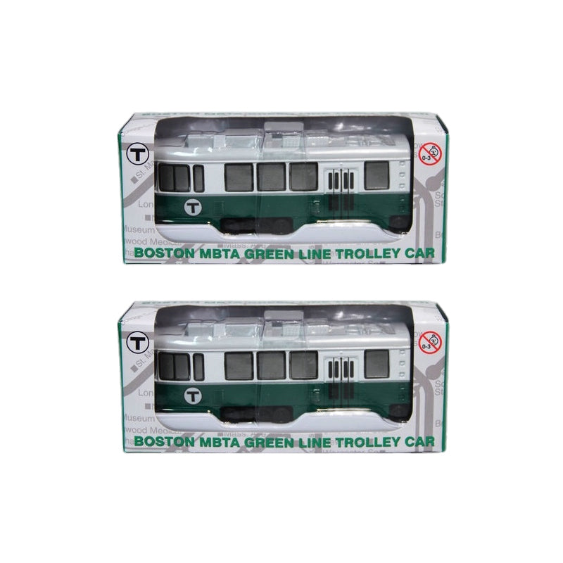 Pair of mini Boston MBTA Die Cast Green Line trolleys in package