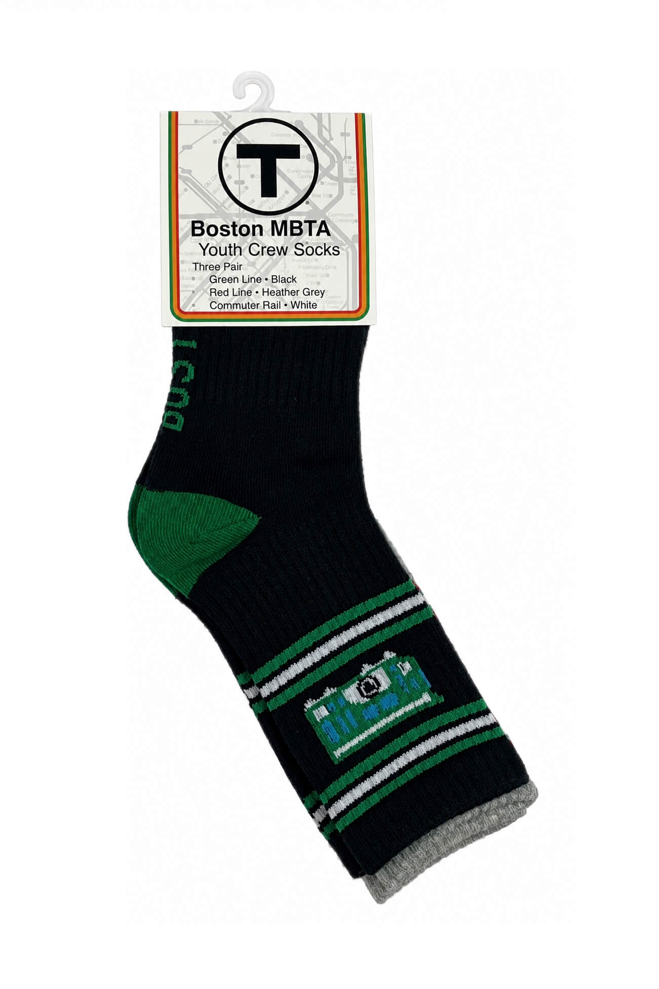 3-pack of MBTA-branded youth sized cotton crew socks