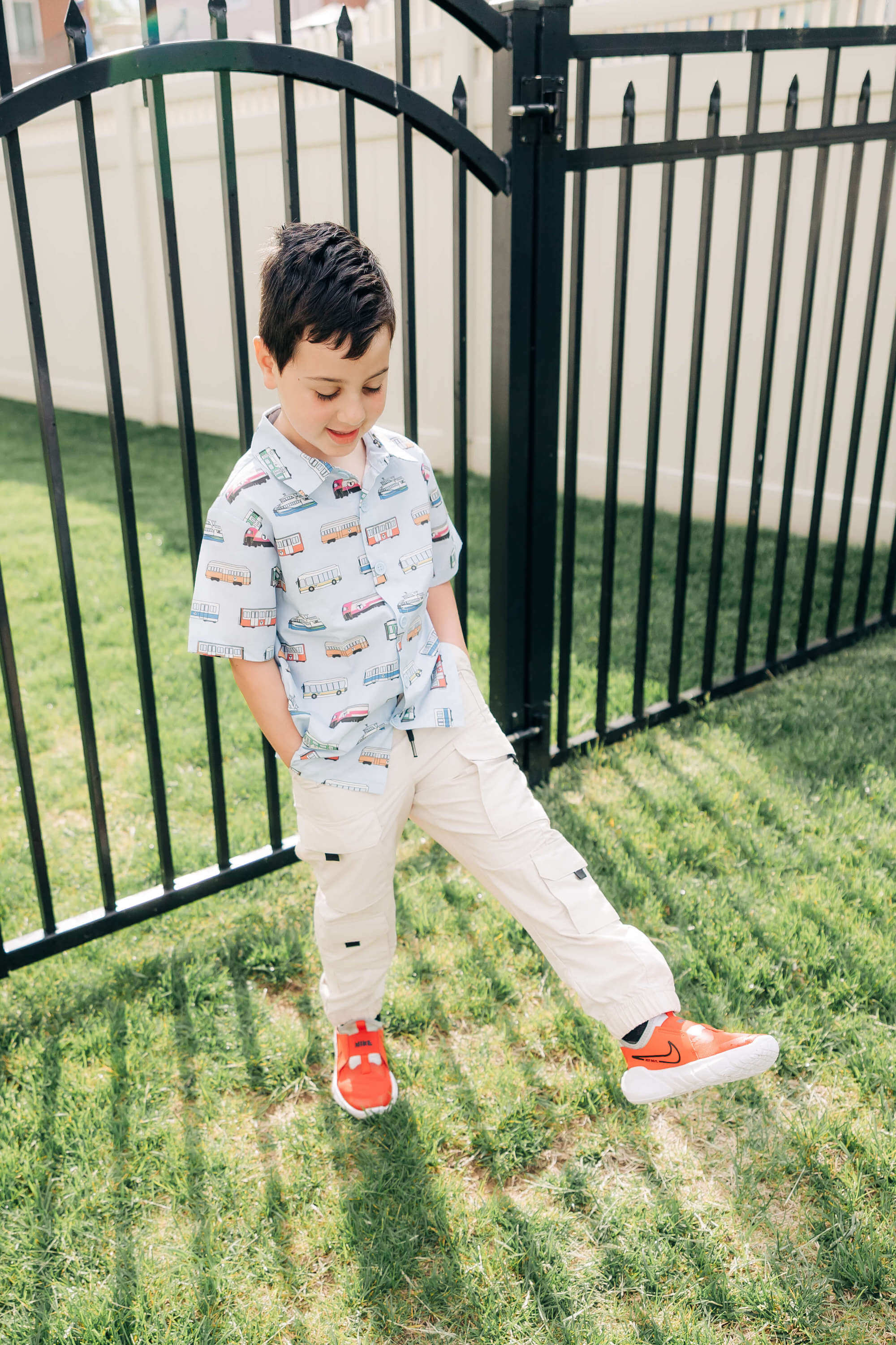 Boy wearing cute Boston MBTA button-up shirt