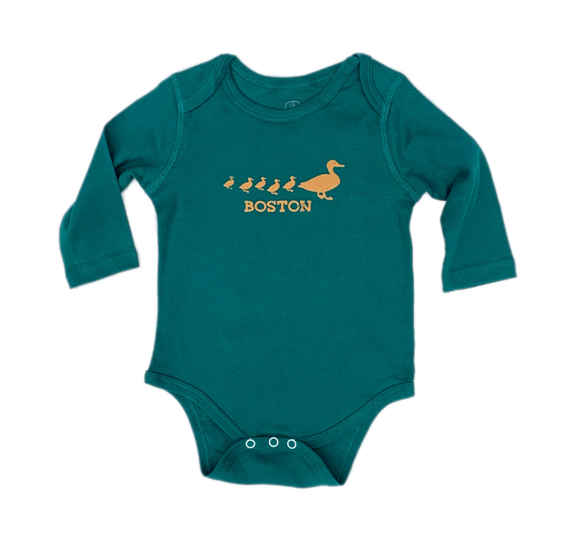 Make Way for Ducklings Boston long sleeve dark green onesie bodysuit