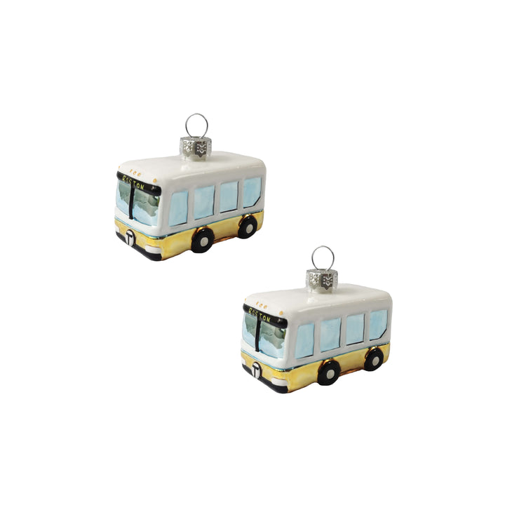 Two Boston MBTA bus Christmas glass tree ornaments bundled at one discount price