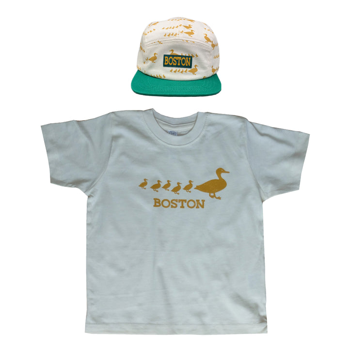 Toddler printed Boston Ducklings 5-panel hat plus natural colored Boston Ducklings graphic t-shirt gift combination