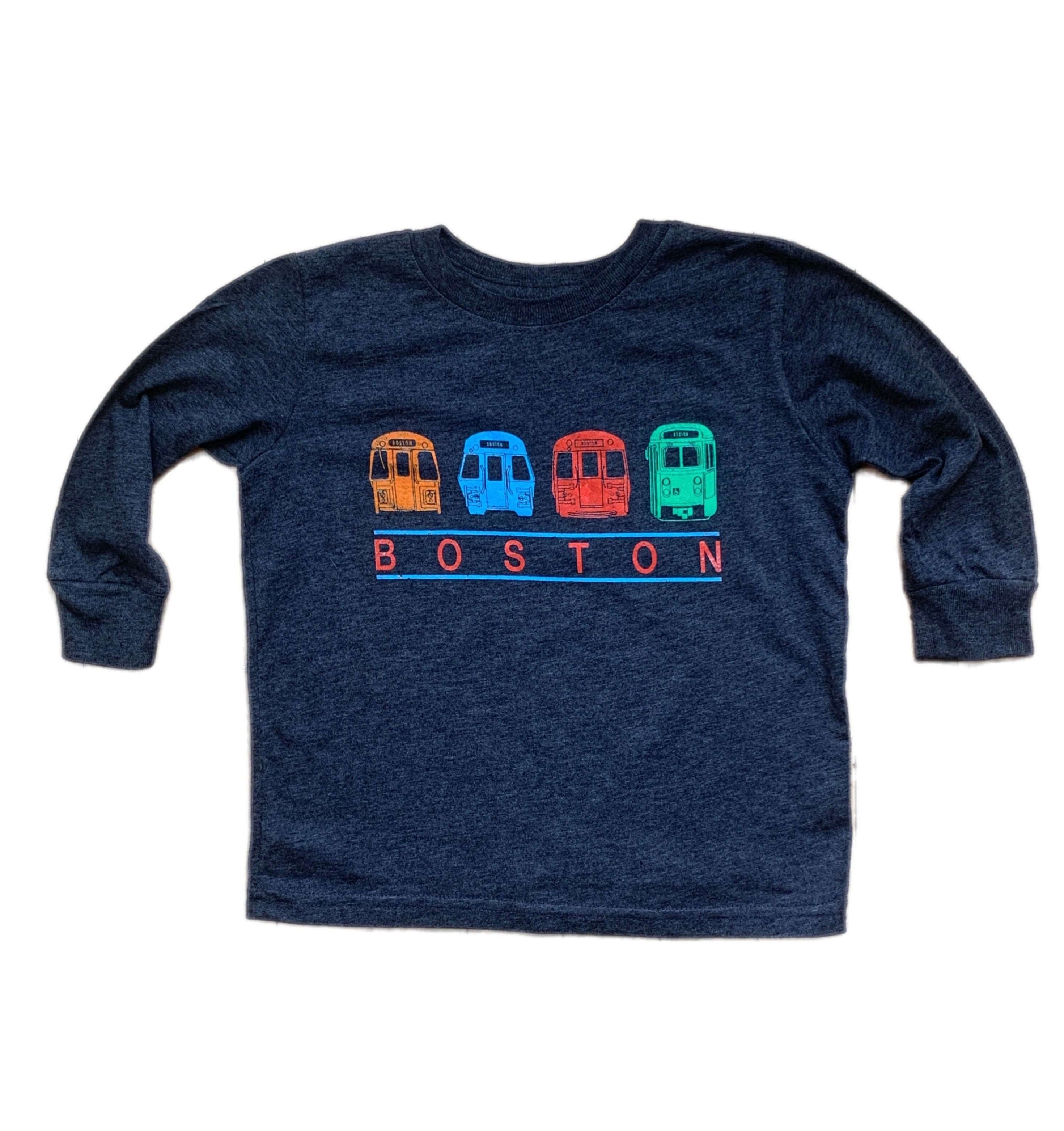 Toddler Long Sleeve MBTA Train Banner T-Shirt - heather charcoal grey