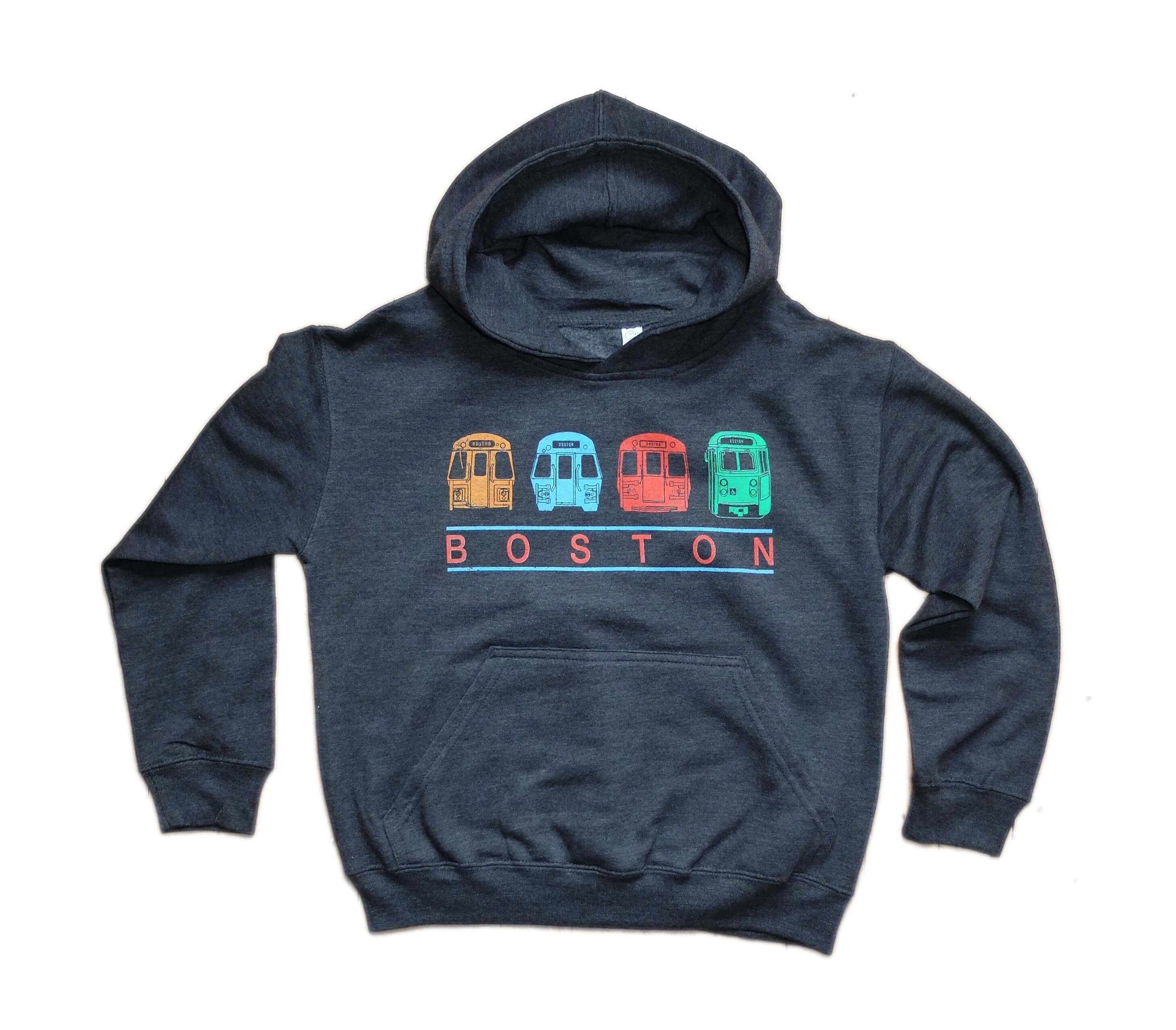 Youth MBTA Train Banner Hoodie - Heather Charcoal