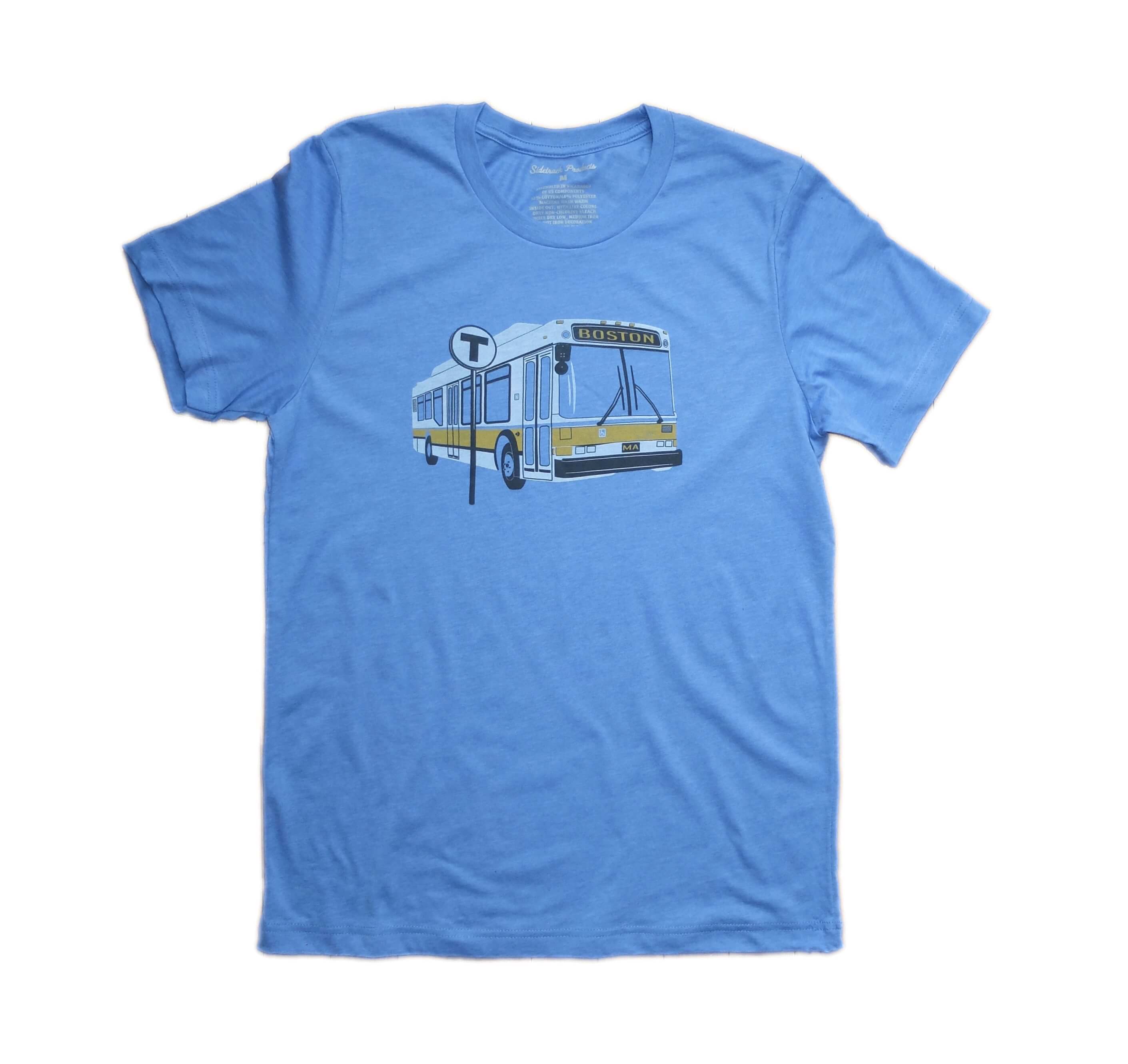 Adult Boston MBTA Bus T-shirt - Heather Columbia Blue