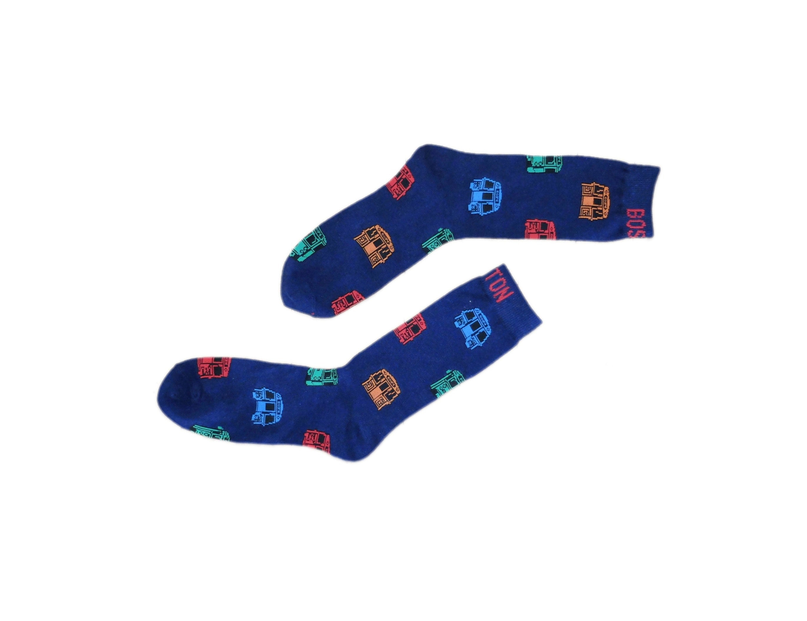 Boston MBTA Subway Train Pattern Socks - Indigo Blue