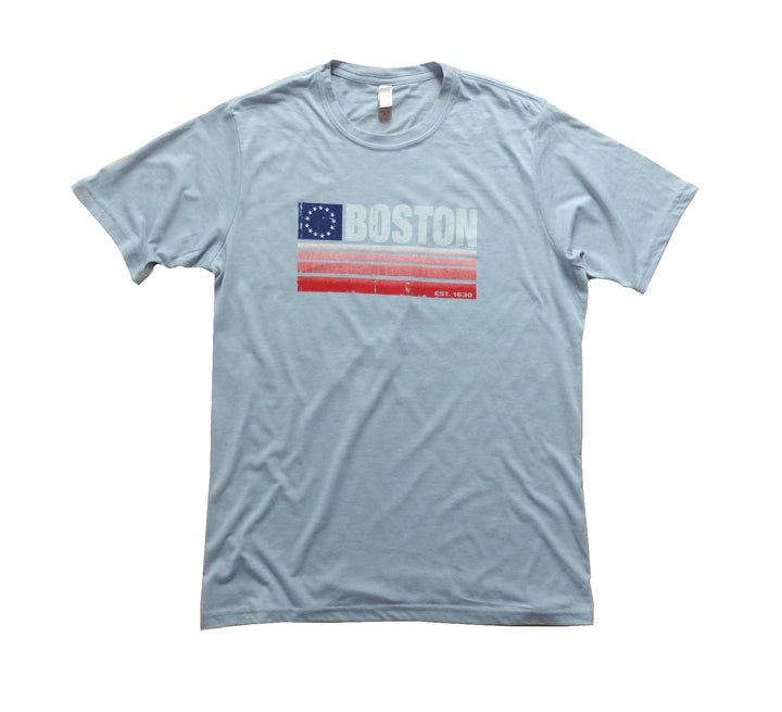 Adult Boston USA Flag T-shirt - Heather Denim Blue