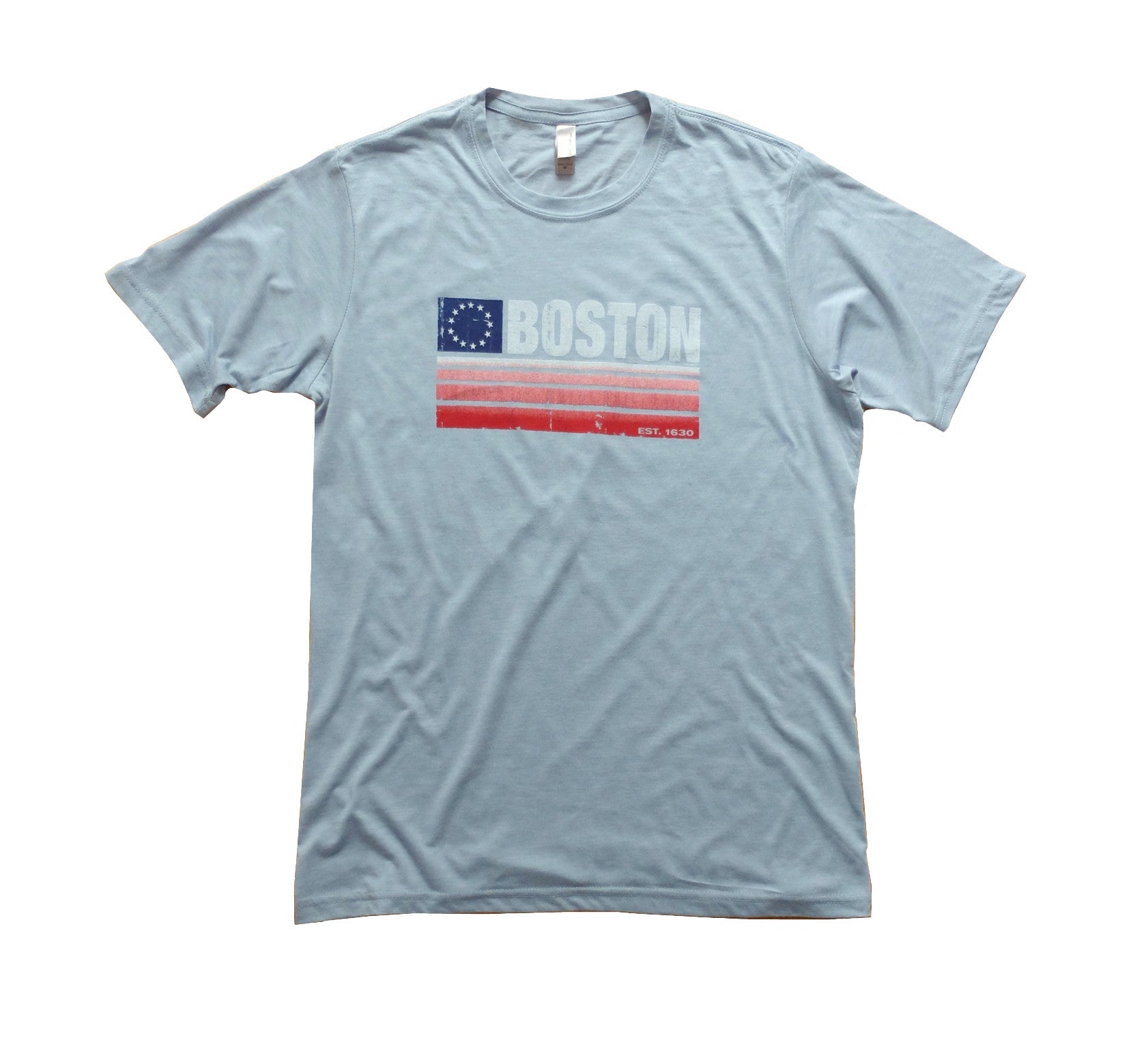 Adult Boston USA Flag T-shirt - Heather Denim Blue