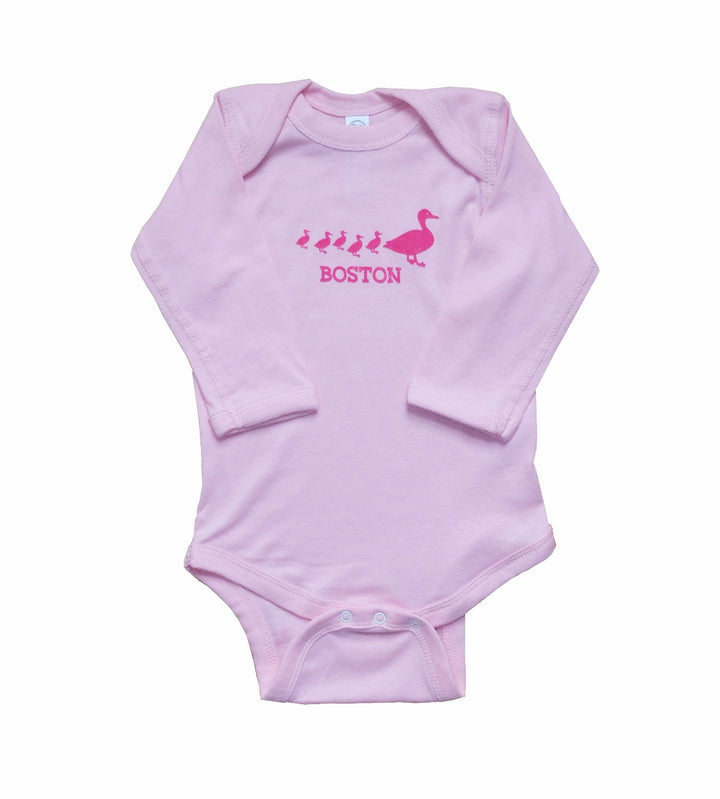 Make Way for Ducklings Boston long sleeve pink onesie