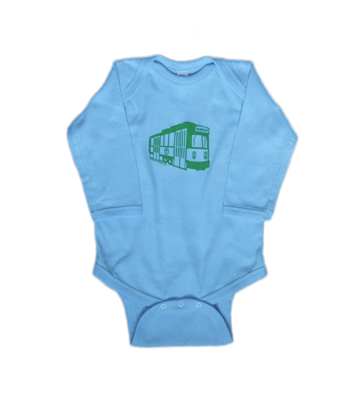 Boston MBTA Subway Trolley Baby Onesie - Light Blue