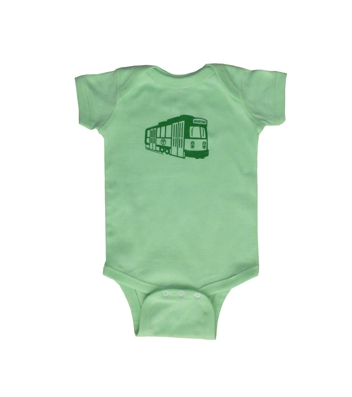 Boston MBTA Green Line subway trolley mint green baby onesie