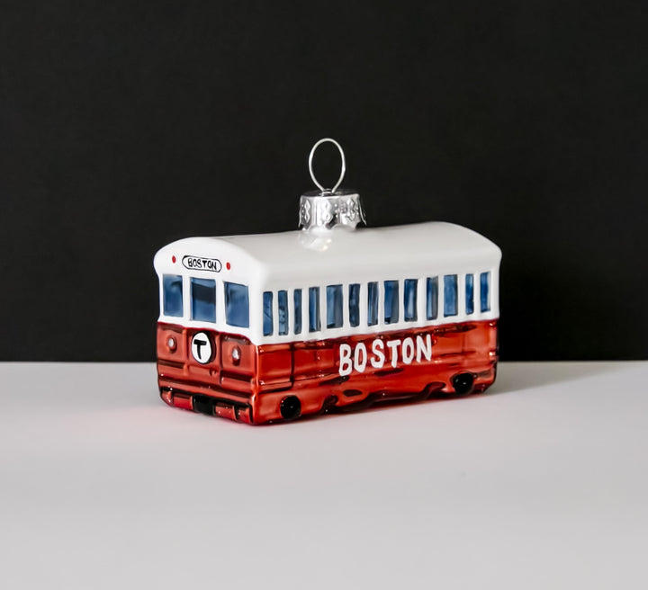Boston MBTA Red Line Train Glass Christmas Tree Ornament