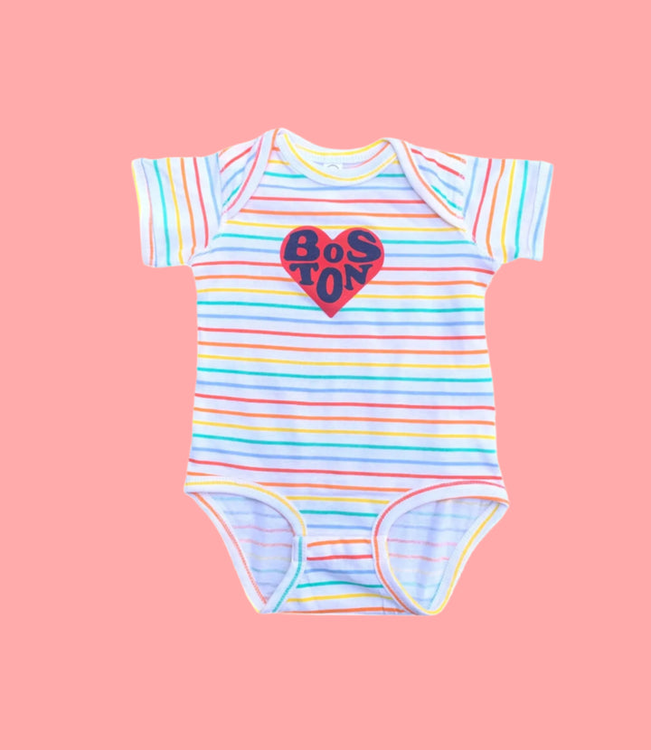 Heart Boston Onesie - Rainbow Stripe