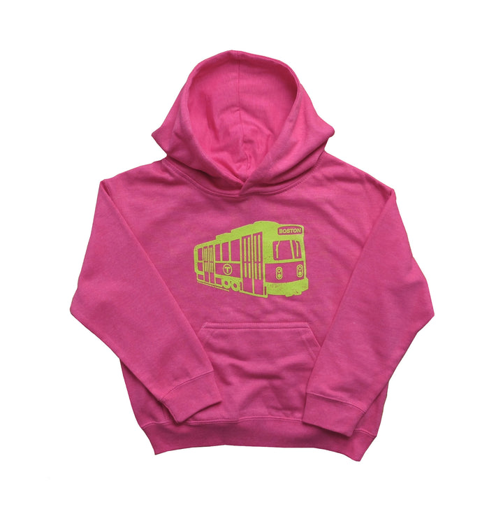 Toddler Boston MBTA Green Line subway trolley hooded sweatshirt - Heather Hot Pink