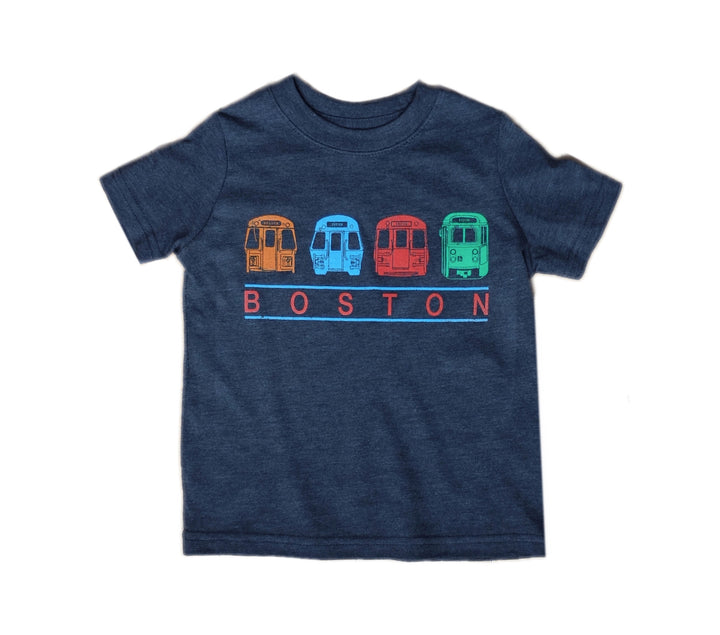 Toddler MBTA Boston Train Banner T-shirt - Heather Navy