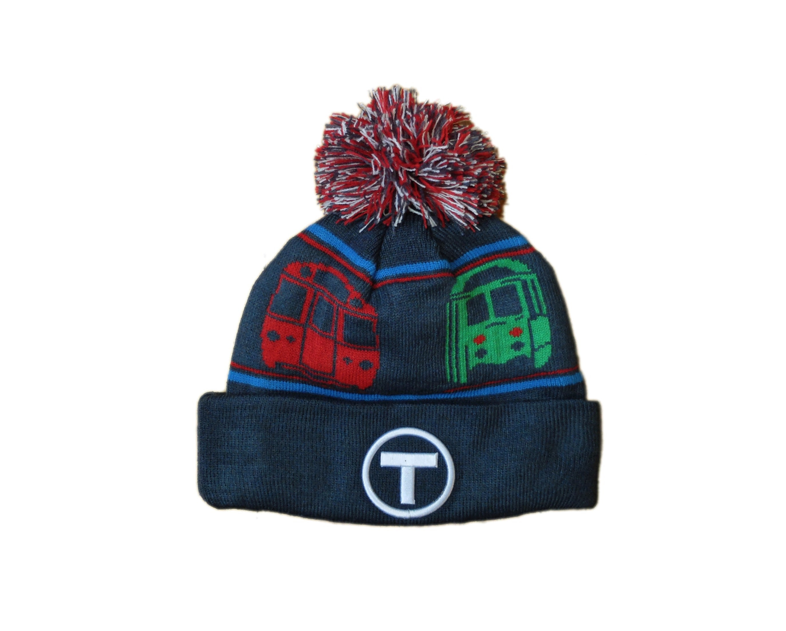 Kids MBTA Boston Trains Winter Pom Pom Hat