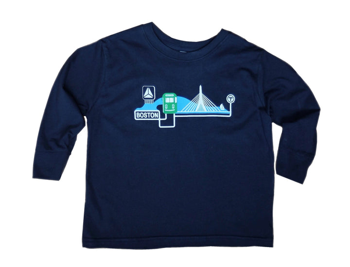 Toddler Long Sleeve Green Line on Charles Navy T-Shirt